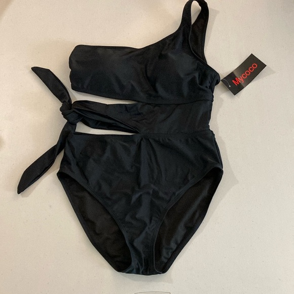 Mycoco Women's One Shoulder Black one piece Swimsuit. Size 10 - Picture 2 of 11